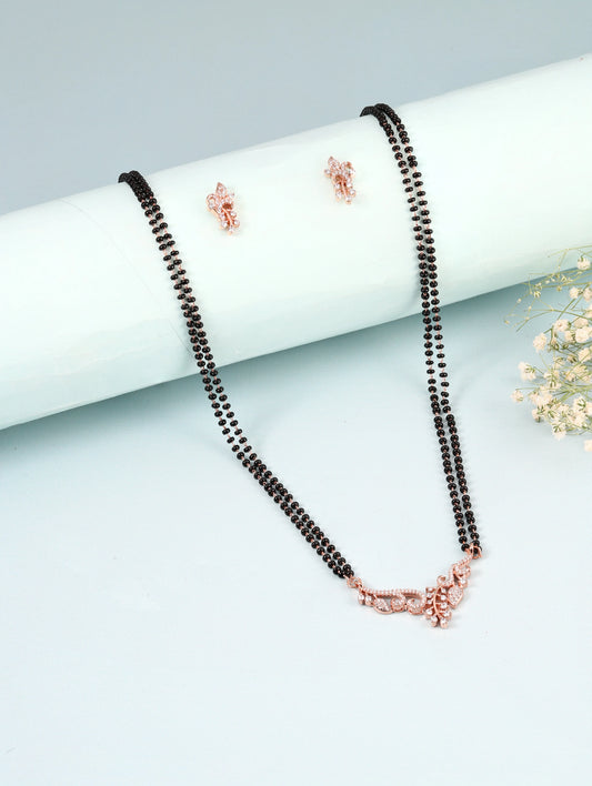 Graceful Leaf Pattern Mangalsutra Set - Rose Gold