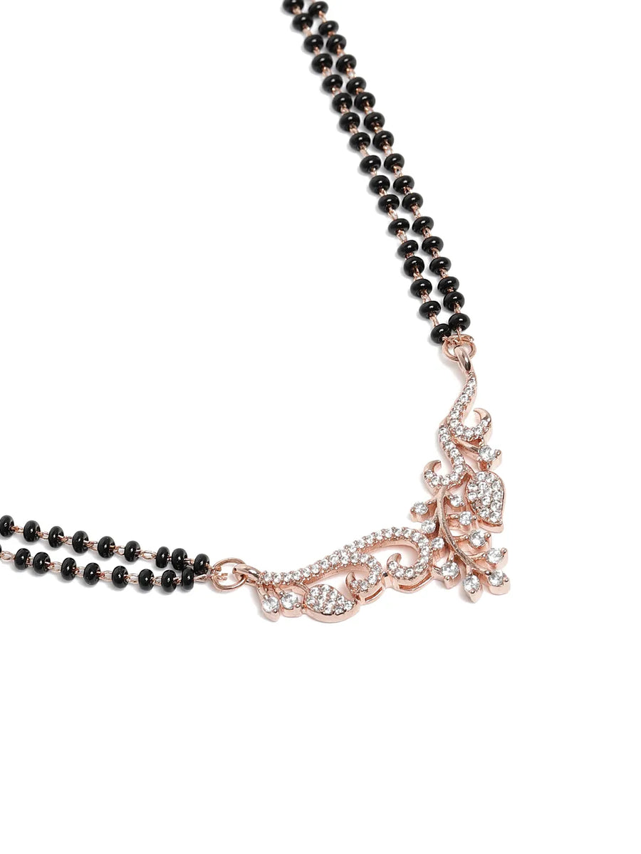 Graceful Leaf Pattern Mangalsutra Set - Rose Gold