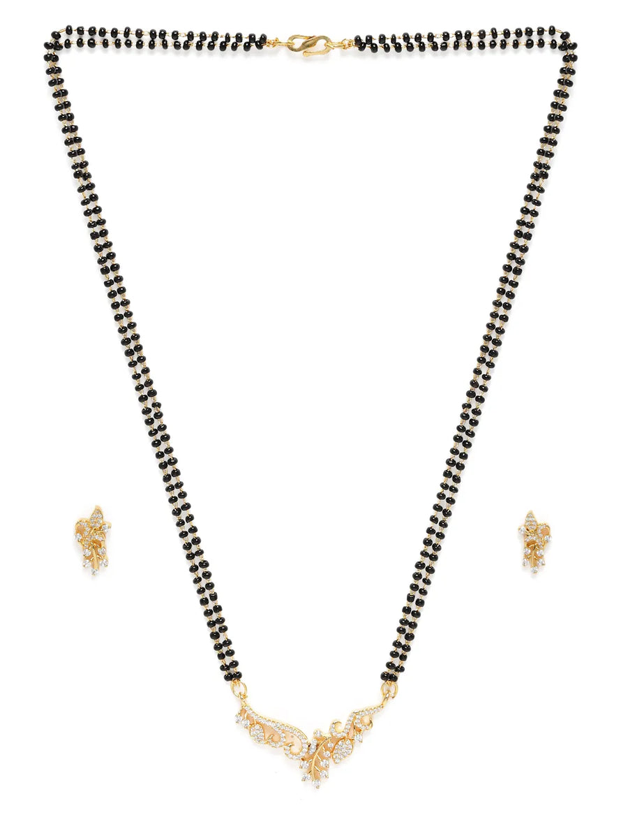 Graceful Leaf Pattern Mangalsutra Set - Gold