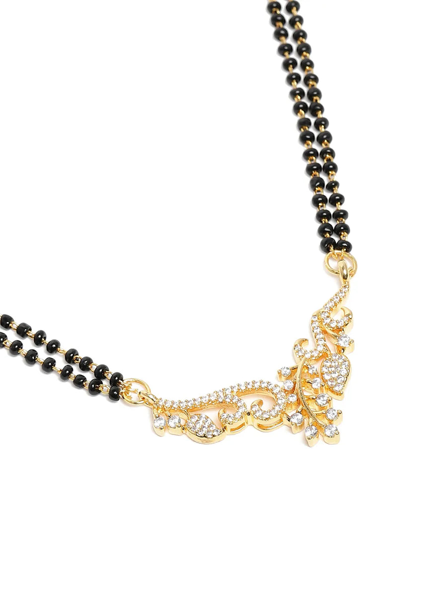 Graceful Leaf Pattern Mangalsutra Set - Gold