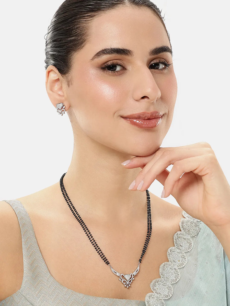 Signature Heart Accent Mangalsutra Set - Silver
