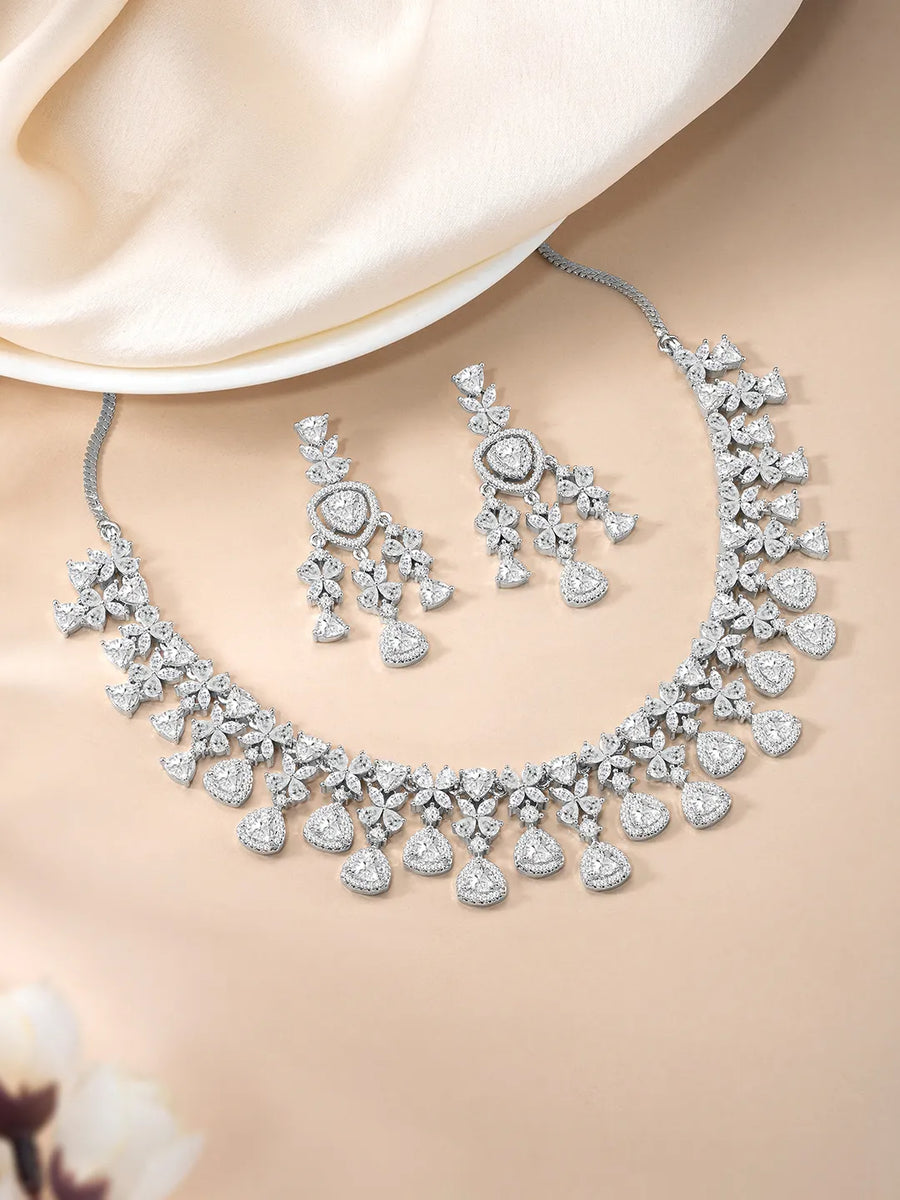 Drape CZ & Crystal Stud Necklace Set