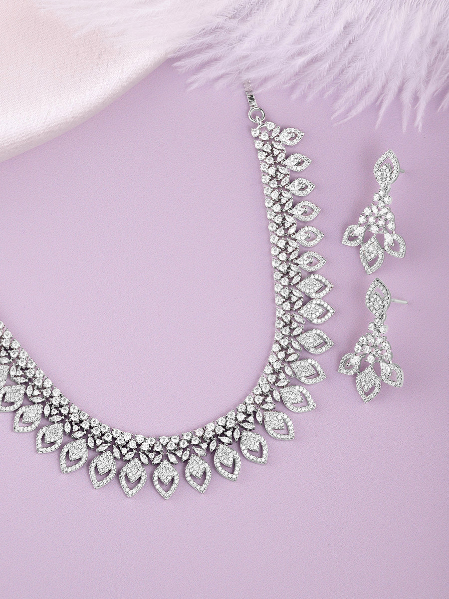 CZ Peacock Feather Necklace Set