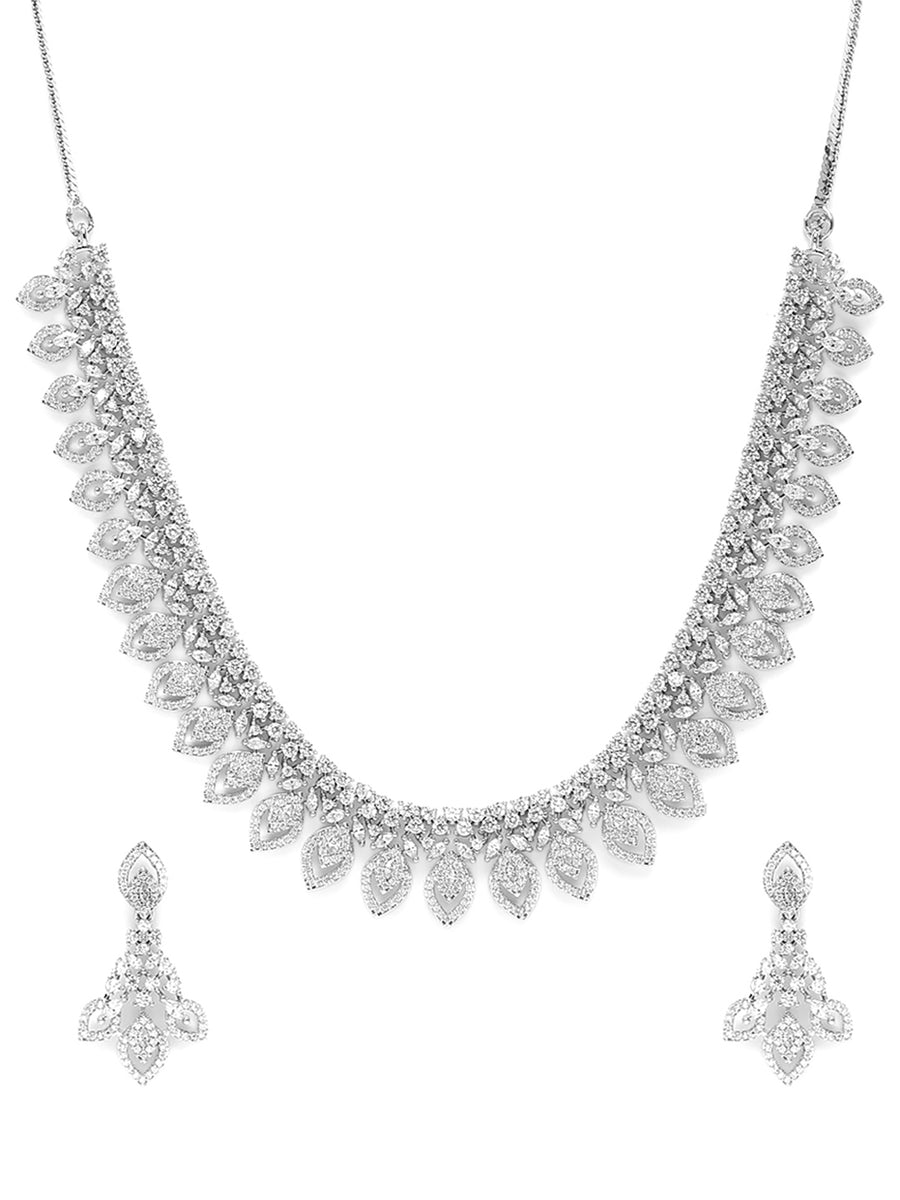 CZ Peacock Feather Necklace Set