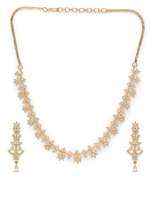 Glowing Petals CZ Necklace Set - Gold