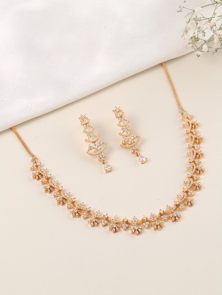 Glowing Petals CZ Necklace Set - Gold