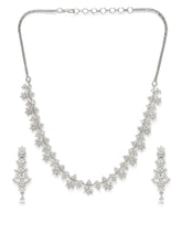 Glowing Petals CZ Necklace Set - Silver