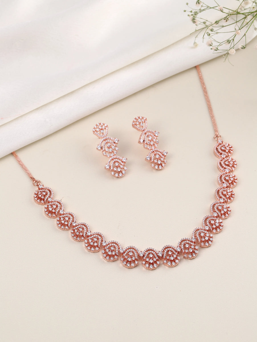 Embrace Luxe CZ Necklace Earrings Set - Rose Gold