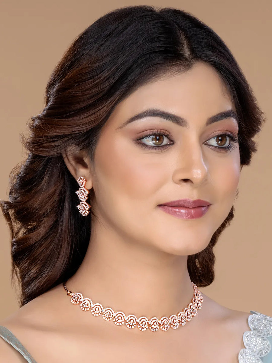 Embrace Luxe CZ Necklace Earrings Set - Rose Gold