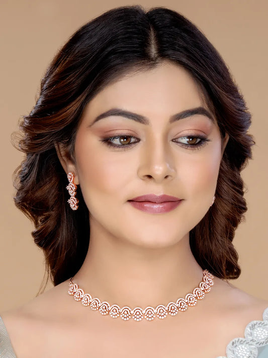 Embrace Luxe CZ Necklace Earrings Set - Rose Gold