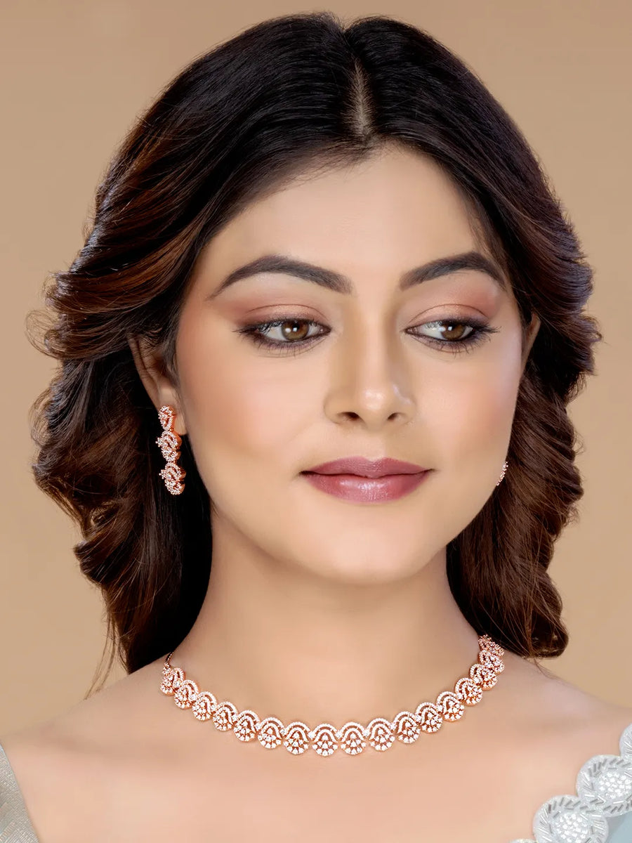 Embrace Luxe CZ Necklace Earrings Set - Rose Gold