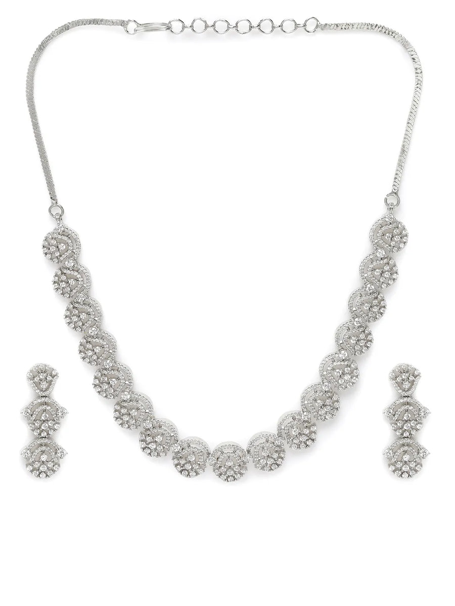 Embrace Luxe CZ Necklace Earrings Set - Silver