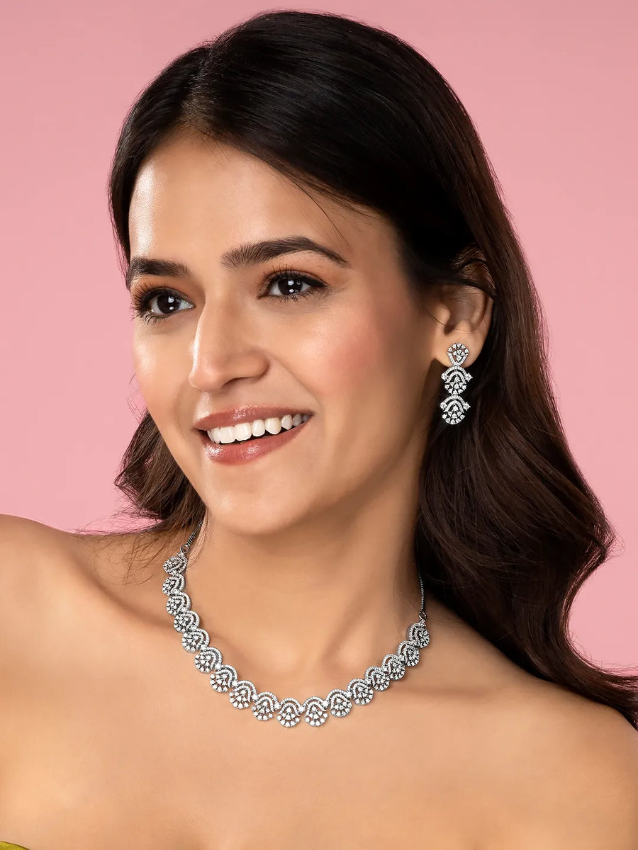 Embrace Luxe CZ Necklace Earrings Set - Silver