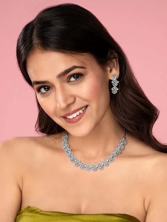 Embrace Luxe CZ Necklace Earrings Set - Silver