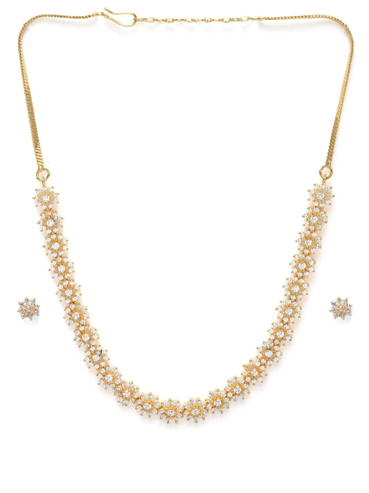 Shimmering CZ Floral Necklace Set