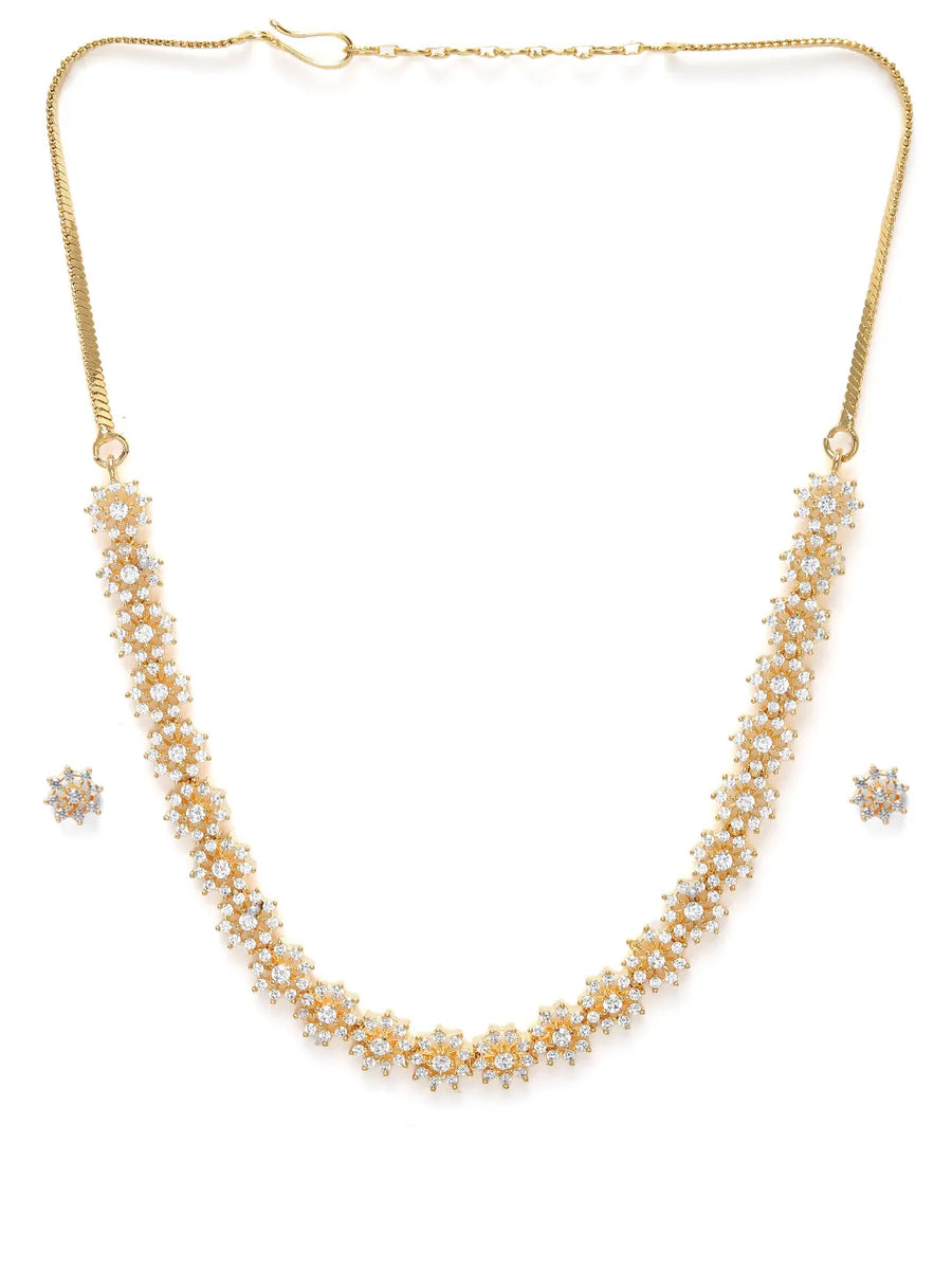 Shimmering CZ Floral Necklace Set