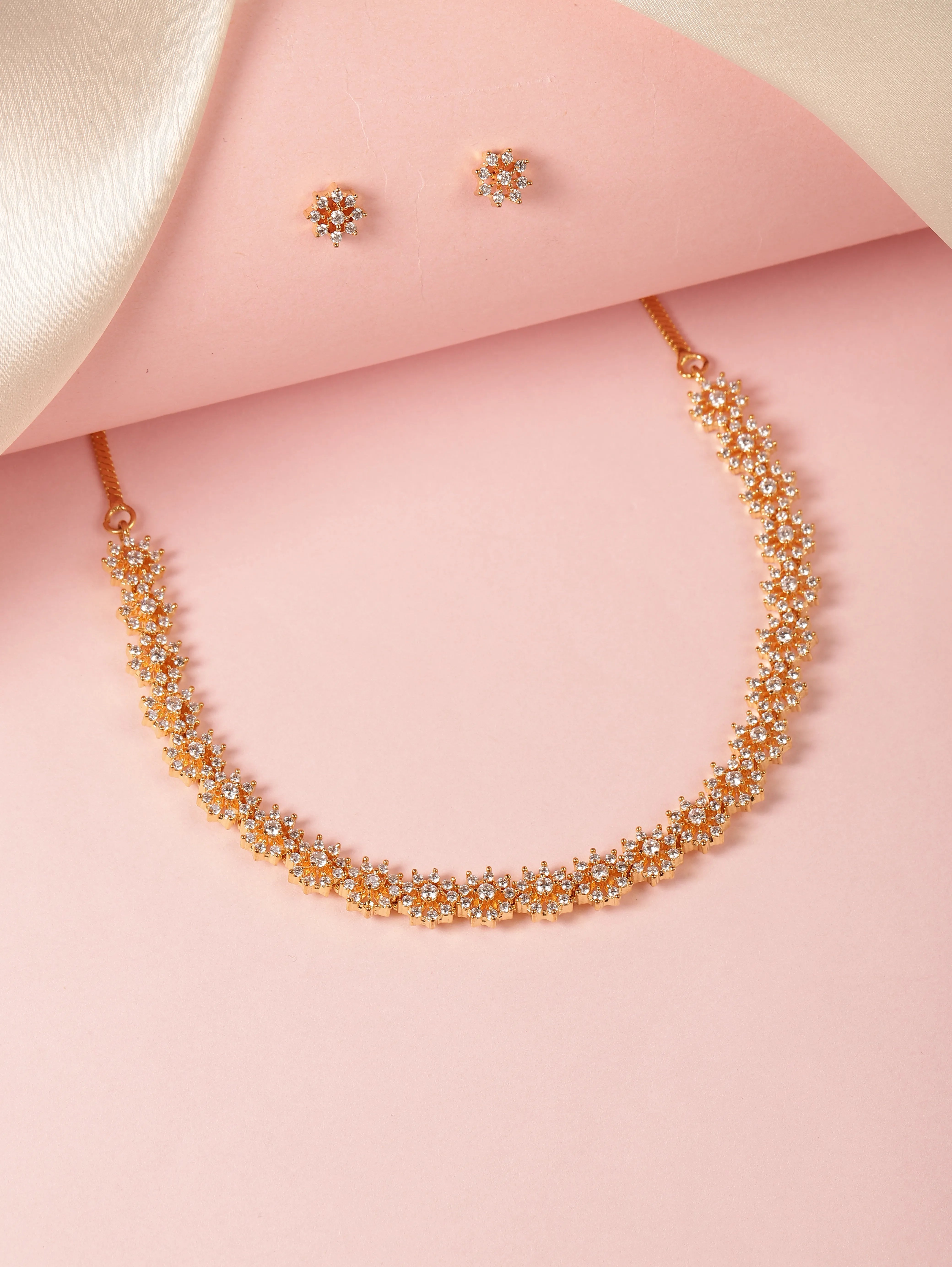 Shimmering CZ Floral Necklace Set