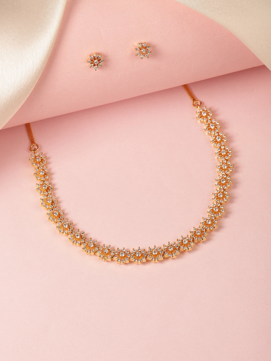 Shimmering CZ Floral Necklace Set