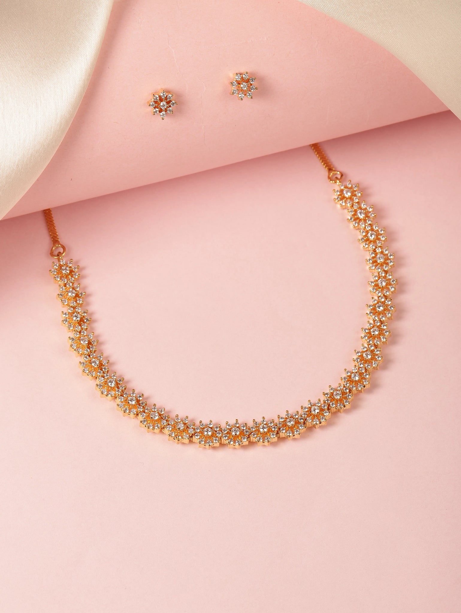 Shimmering CZ Floral Necklace Set