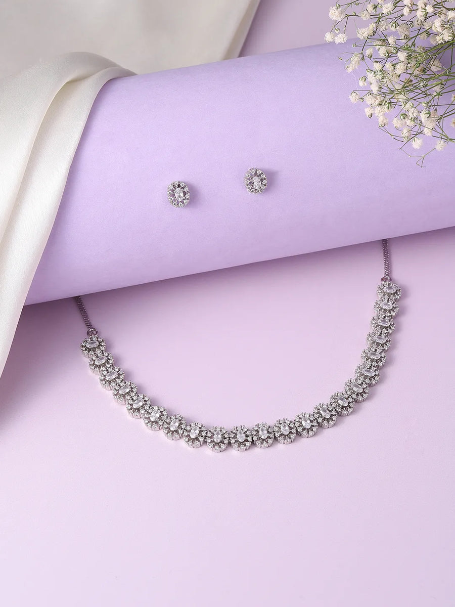 Luxe Halo CZ Necklace & Earrings Set