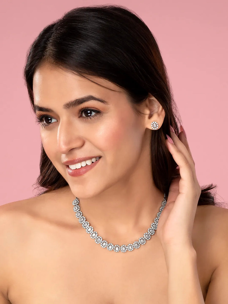 Luxe Halo CZ Necklace & Earrings Set