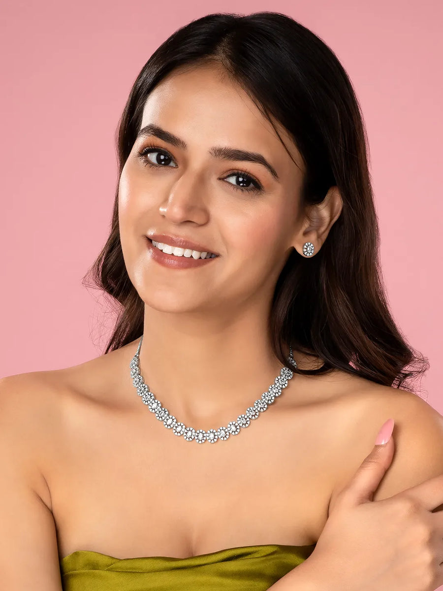 Luxe Halo CZ Necklace & Earrings Set
