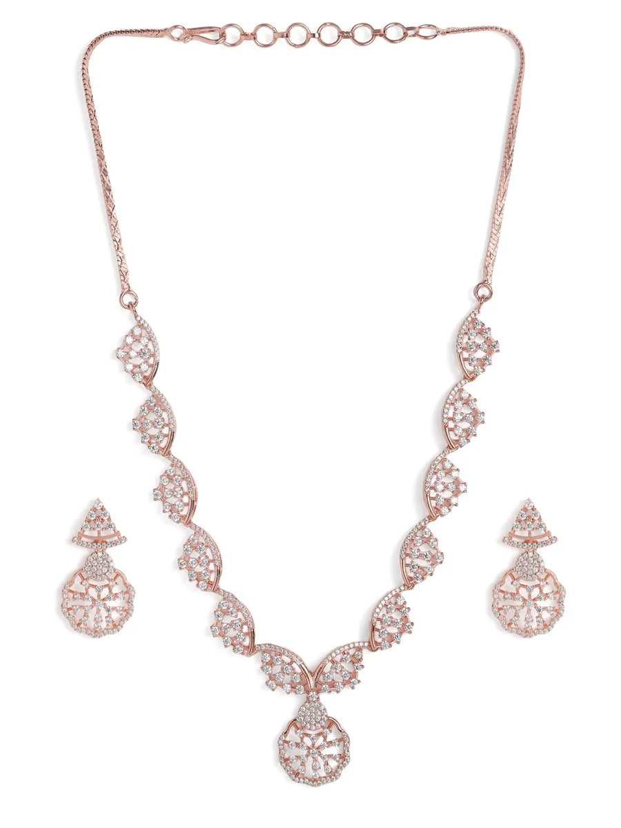 Timeless Floral CZ Necklace Earrings Set