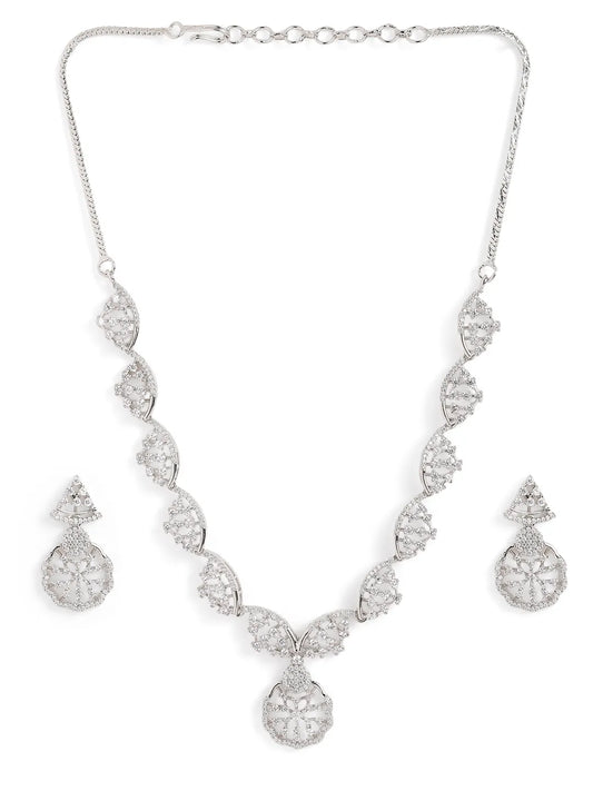 Timeless Floral CZ Necklace Earrings Set