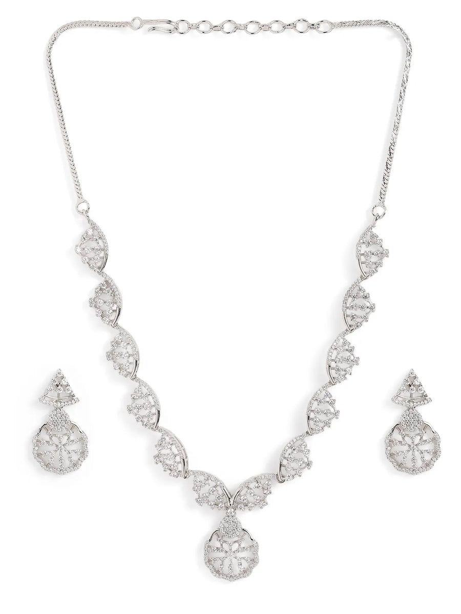Timeless Floral CZ Necklace Earrings Set