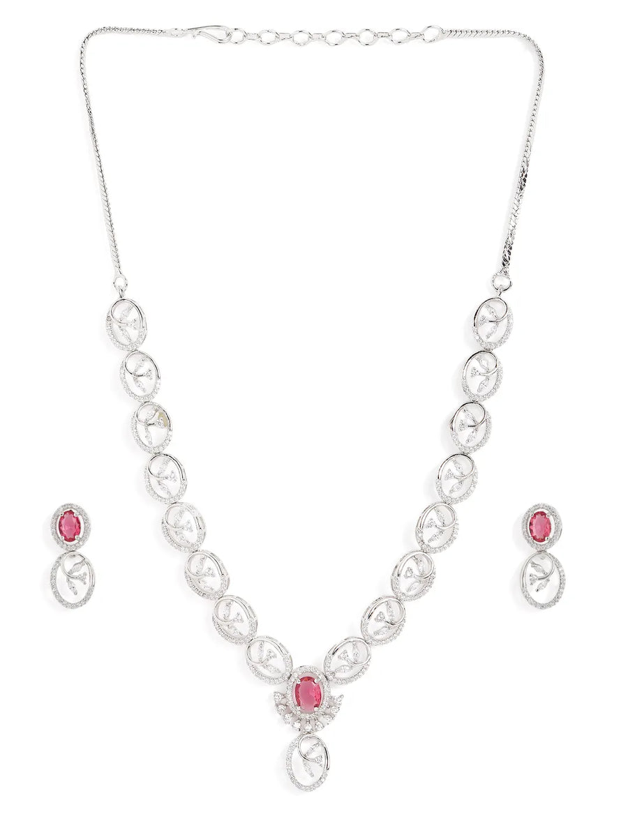 Ruby Oval Link Necklace with Earring
