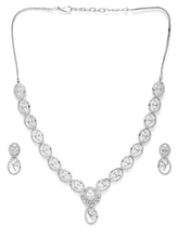 Ruby Oval Link Necklace with Earring - Silver - White