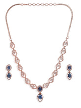 Royal Crystal Elegance Necklace Set - Rose Gold Blue