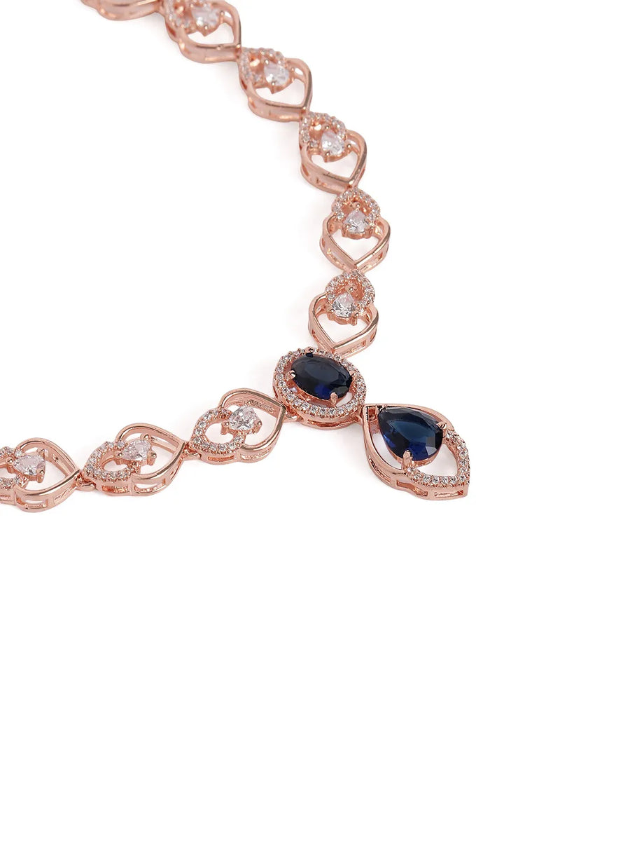 Royal Crystal Elegance Necklace Set - Rose Gold Blue
