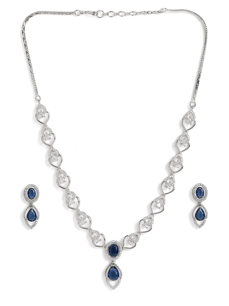 Royal Crystal Elegance Necklace Set - Silver Blue