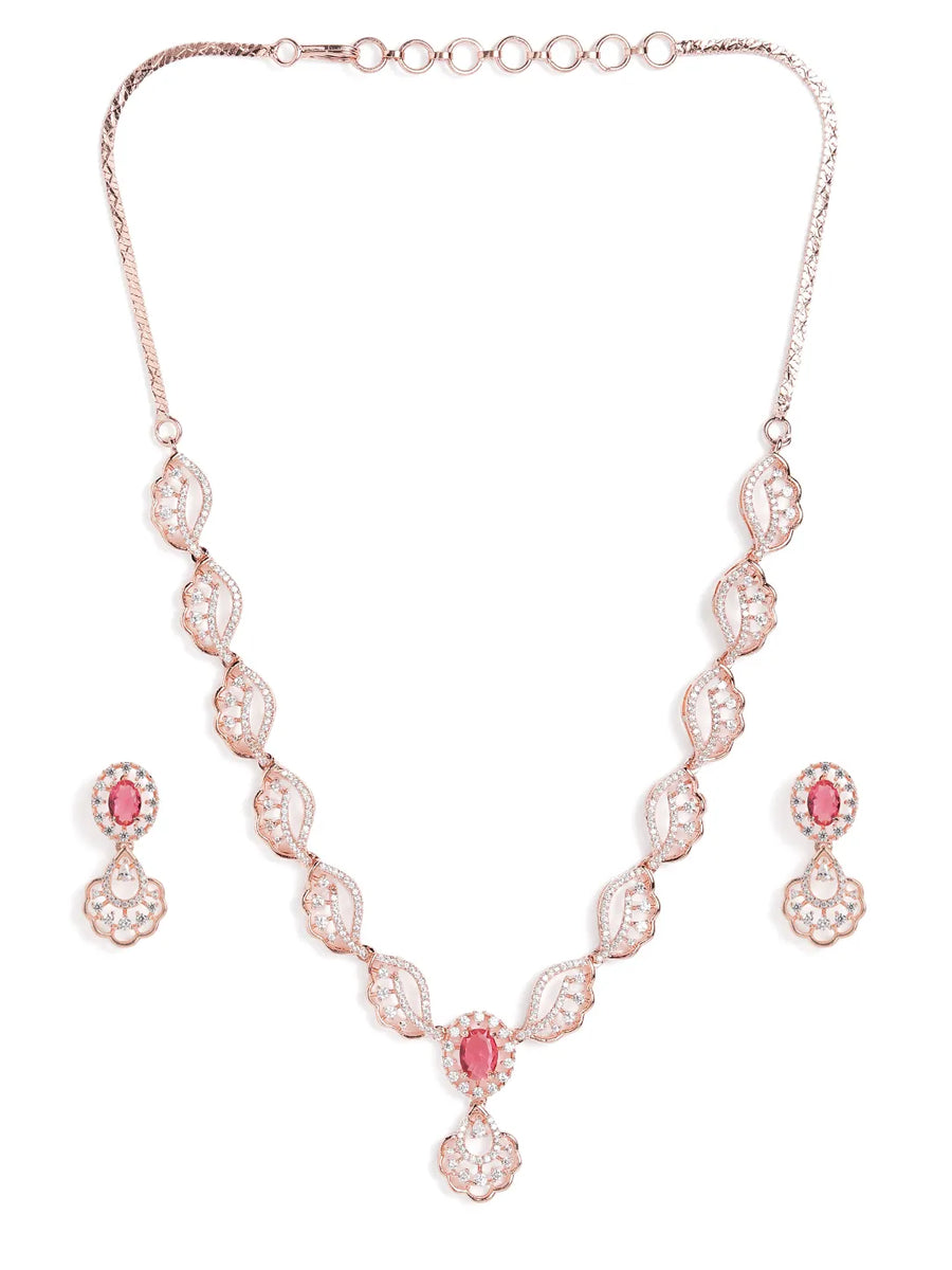 CZ Stone Twist Design Necklace Set