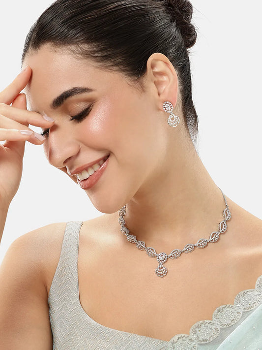 CZ Stone Twist Design Necklace Set