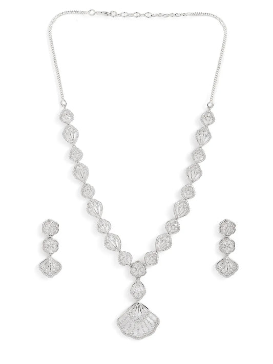 Ethereal Shell CZ Necklace Set - Silver
