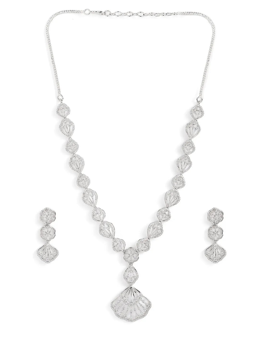 Ethereal Shell CZ Necklace Set - Silver