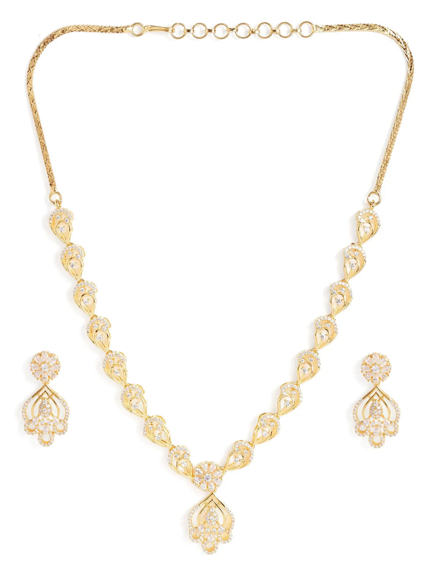 Sparkling Floral Charm CZ Necklace Set