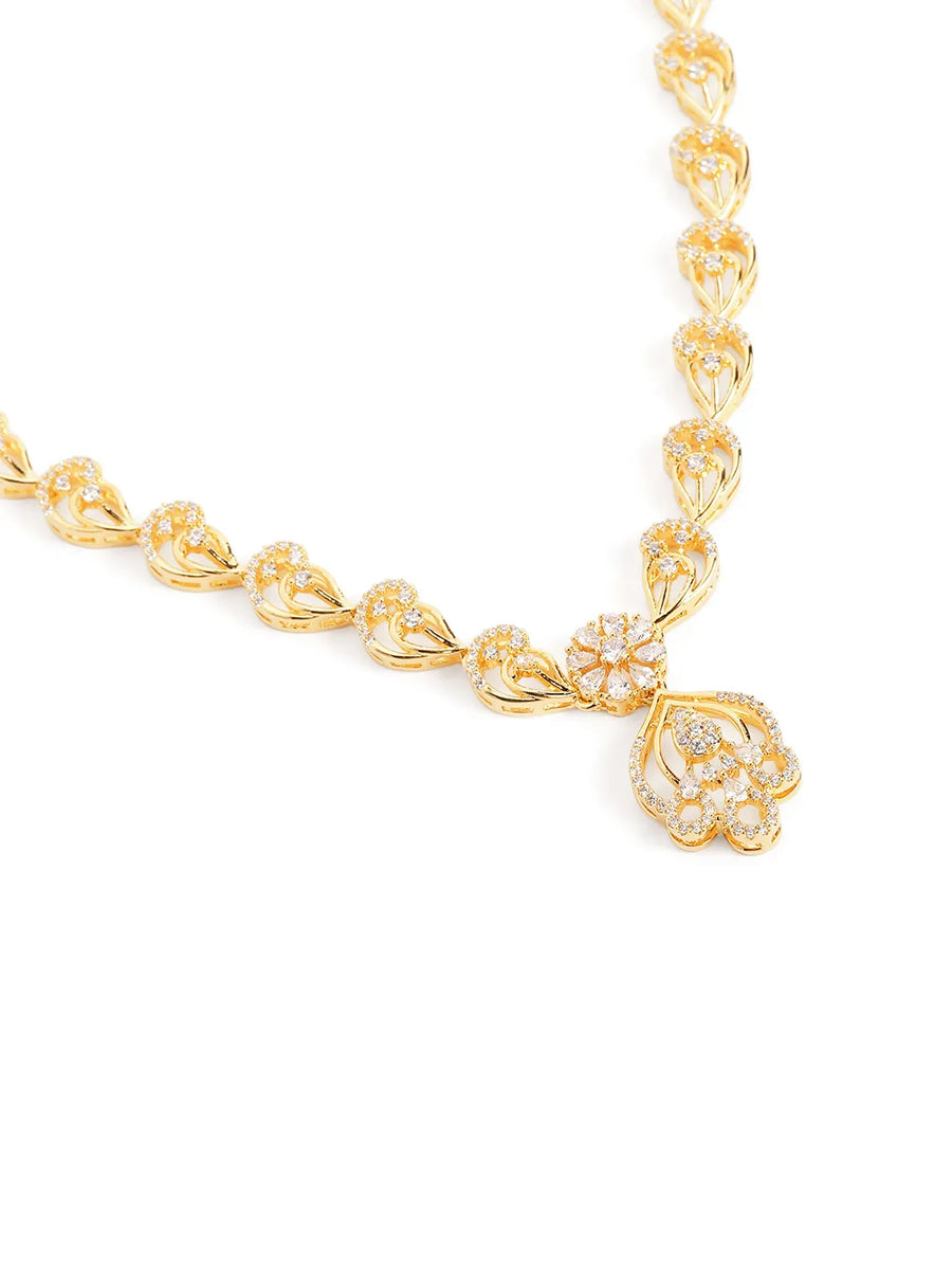 Sparkling Floral Charm CZ Necklace Set