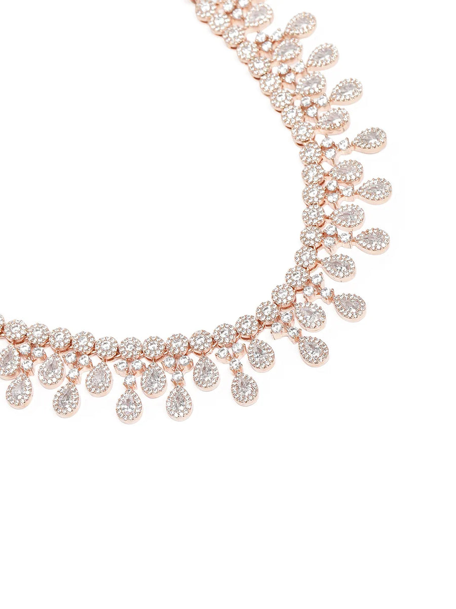 CZ Teardrop Halo Necklace Set - Rose Gold