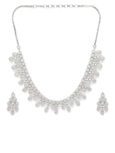 CZ Teardrop Halo Necklace Set - Silver