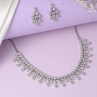 CZ Teardrop Halo Necklace Set - Silver