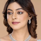 CZ Teardrop Halo Necklace Set - Silver