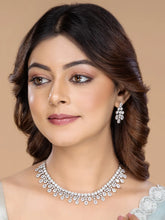 CZ Teardrop Halo Necklace Set - Silver