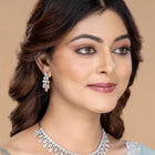 CZ Teardrop Halo Necklace Set - Silver