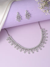 CZ Teardrop Halo Necklace Set - Silver