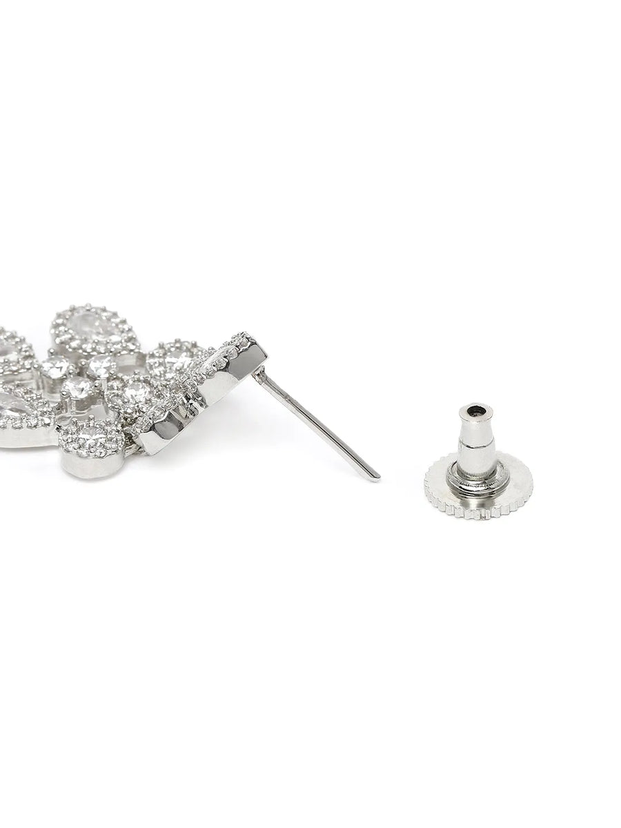 CZ Teardrop Halo Necklace Set - Silver