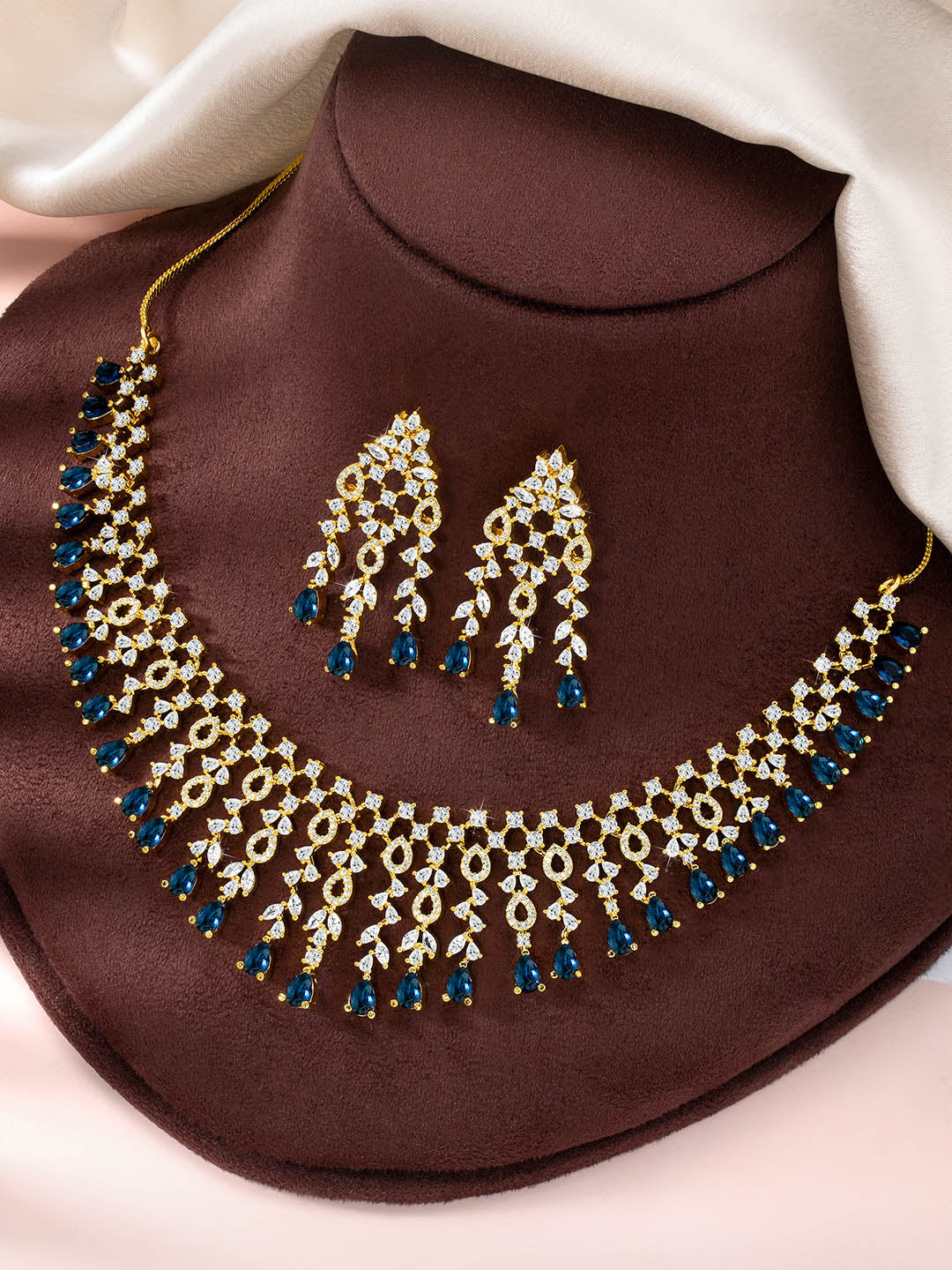 Radiant Blue Drops CZ Necklace Set