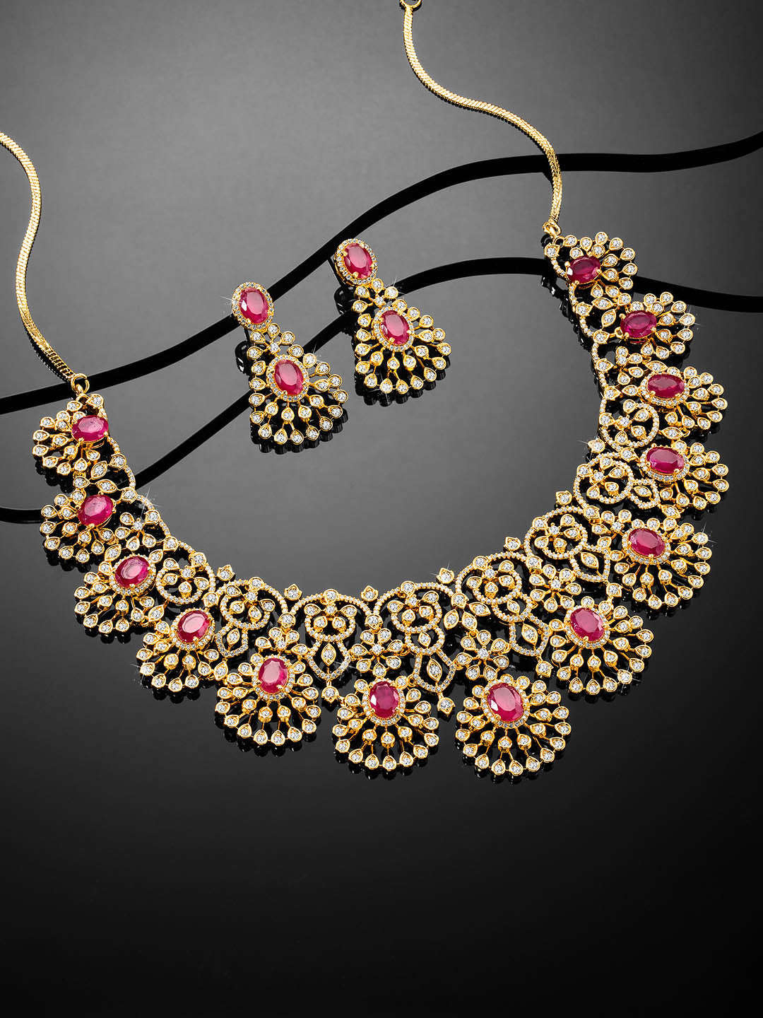 Radiant Ruby CZ and Red Stone Necklace Set